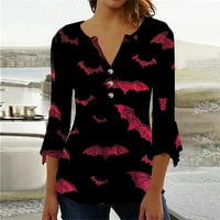 Homchy pulover Top Ženski vrhovi labavi ležerni s V-izrezom od tiskanog majica sa sedam rukava