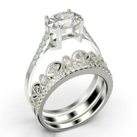 Zaslepljujući minimalistička art deco 2. karat ovalni rez dijamantni moissan jedinstveni zaručnički prsten, vjenčani prsten, dva podudarna traka u 10k čvrsto bijelo zlato, poklon za ženu, obećaj