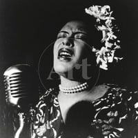Billie Holiday pjevač u crnoj haljini s cvijećem na glavi portret, Umrand Photo Wall Art by Film Star