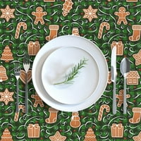 Pamučni sateen stolnjak, 90 kvadrat - božićni kolačići medenjak kailirane zelene bivole holly bobice