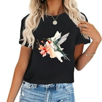 Hummingbird s cvjetnim zabavnim ljubimcem poklon modni grafički majica za žene, majica kratkih rukava s jedinstvenim dizajnom, udobnim i trendi ljetnim vrhom