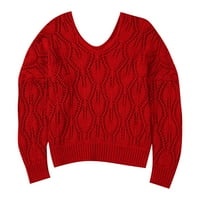 Lowrofile pulover džemperi za žene Ležerne prilike dugih rukava Čvrsti V izrez zimski pad pletena džemper