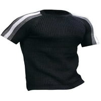 Niuer Muns T majice Crew vrat Ljetni vrhovi kratki rukav majica Modna osnovna bluza za vaflu crna m