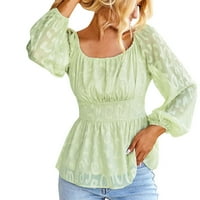 Ženske majice Frill bluza Crop Top Vintage Square Crster Dugi rukav Ruched Top