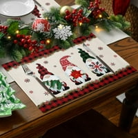 Božićni ornament Placemats set od 4, Seoska kuća Buffalo Plaid Crveni crni pamučni navoj otporni na