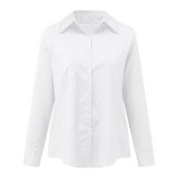 Majice Labakihah za žene Ženske casual gumb dolje košulje V izrez dugih rukava Office Bluze Bluze s džepom bijeli xxl