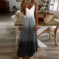 Ljetne haljine za žene Dužina gležnja Bohemian tiskani bez rukava bez rukava V-izrez Dress Dress Grey