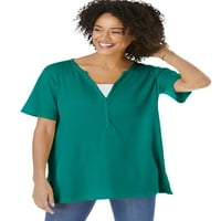 Žena unutar ženske plus veličine Split-izrez Henley termalne majice
