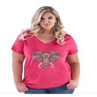 Ženska majica plus V-izrez - Slon mozaik