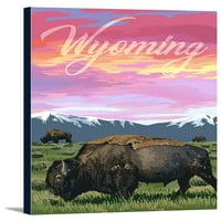 Wyoming - Bison i zalazak sunca - Lintna Press Artwork