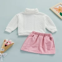 Mialeoley Kid Girls Girls Set odjeće, bijeli puff rukavi pulover i ružičasta kožna suknja