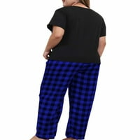 Langwyqu Plus Veličina Žene karirane pidžame postavljeno dugih rukava V-izrez Casual Sleep Sets XL-5XL