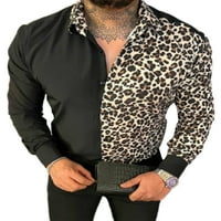Voguele Muška majica Rever Neck T košulja Dugme Down Tops Vanjska bluza Boja blok Tee Leopard White