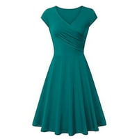Haževi 1950-ih za žene V izrez plus veličina haljina kratkih rukava Vintage haljina iznad koljena midi