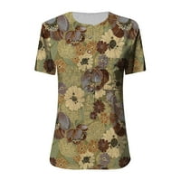 Ženski ljetni vrhovi V izrez Modna majica Henley kratki rukav Print casual bluze smeđa 2xl