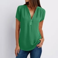 Beppter Žene T-majice Ležerne prilike Majica VAME V izrez Zipper Izravna majica Bluza TEE TOP GREEN,