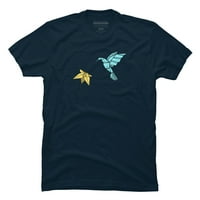 Origami Hummingbird i Wildflower Muške mornarice Plavi grafički tee - Dizajn ljudi 2xl