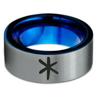 Tungsten asterisk zvjezdani simbol glifne prsten za prsten muškarci žene udobnost FIT plavi ravni rez