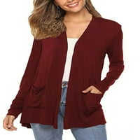 WYBZD Žene s dugim rukavima Kardigan otvoreni prednji rameni Ležerna labava jakna Pokriva vrhove sa džepovima vino crveno xxl