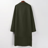 Riforla dame debeli modni modni džep dugih rukava dugi vuneni kaput za žene za žene vojska zelena xl
