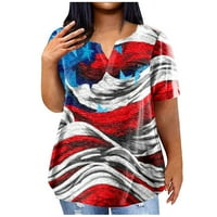 Mlqidk Plus vrhovi veličine za žene Ljeto Američko zastava Ispis Tunic Spring Tops Crewneck Majice kratkih