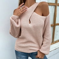 Dukseri za žene žene seksi modni casual soild dugih rukava pulover okrugli vrat na prodaju ili čišćenje