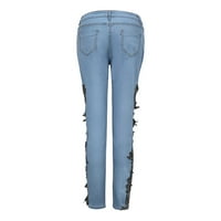 Hueook Jeans Flares za žene Jednobojne rupe s punim bojama Hlače sa pokucama modne hlače pantalone