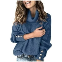 HGW džemper za žene turtleneck pulover dugih rukava labav pleteni džemper vrhovi plavi m