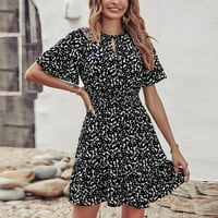Mini haljine za žene Ljeto zamotavanje V-izrez Polka dot cvjetni print ruffle tunic kratki rukav mini