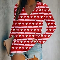 Žene vrhovi- V pulover izreza za slobodno vrijeme na dugim rukavima modni tanki vrhovi crveni