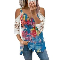 Ženski ljetni vrhovi Henley grafički otisci Bluze casual ženske majice rukav Multicolor 4xl