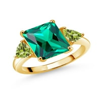 Gem Stone King 18K žuti pozlaćeni srebrni zeleni nano smaragdni i zeleni peridot kameni prsten za žene