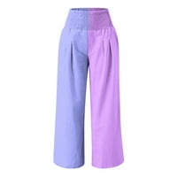 Žene Ljeto Boja visokog struka BLCOK pamučne patlanske pantalone široke noge dugih salona hlače hlače