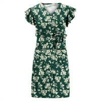 Haljine u inleife za žene, modne ženske haljine Ljeto tiskanje casual pločica s kratkim rukavima s kratkim