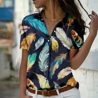 Ženski vrhovi Ljetni casual kratkih rukava Henley Loose grafički otisak Bluza Bluse 2xl