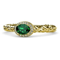 Emerald i Diamond Cascading Heart Shank HALO Angažman prsten 0. CT TW 14K Yellow Gold.Size 9.0