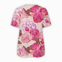 AMLBB Bluze za žene modni kratki rukav slobodno udobne V-izrezom Zip Print Top bluza Ležerne ljetne