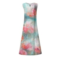 Ženska zarez V izrez duga haljina Ljetni trendy Tie Dye Print Maxi haljina Grafička grafika Split Tunic