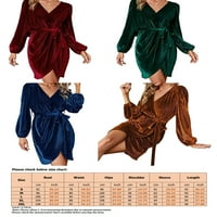 JUSDDIE Ženske kratke mini haljine Čvrsta boja nepravilna haljina V izrez Jesen Dugi rukav Party Mornar