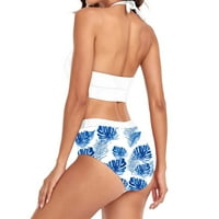 Ecqkame Dvije kupaći kostim za žene čišćenje Ženska modna tiskana Komforna labava kupaćim kostim, casual atraktivni plavi l