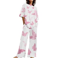 SKPBlutn pantalone za žene Ljeto O vrat Labavi kratki rukav cvjetni košulju s hlačama Modni set velike