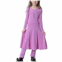 8-godišnja djevojka haljina muslimanska duga haljina srednjeg velikom dugim rukavima V vrat u boji blok