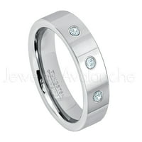 Cijevni rez volfram - 0,21ctw Aquamarine 3-kameni trake - Personalizirani volfram vjenčani prsten -