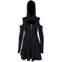Bazyrey ljetne haljine za žene čvrste haljine ženski zarezni vrat modne dugih rukava mini haljine crne