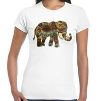 Ženska slon majica Mandala Termp TOP Henna Boho Tee Poklon ZOO Životinje Siva med