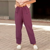 Žene Ležerne prilike izravne elastične struke izvlačenja pamučne posteljine hlače labave pantalone sa