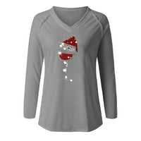 Ženska modna casual s V-izrezom Božićne tiskane majice s dugim rukavima Top Grey L