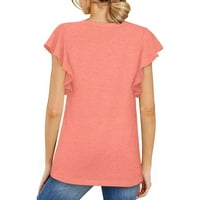 Ženske ljetne majice modni casual v-izrez čvrste boje ruffe kratki rukav slatka bluza labava fit comfy