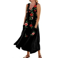 Ženska casual komforna cvjetna ručna haljina bez rukava bez rukava bez rukava
