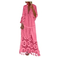 Yuwull Ljetni vjenčani haljini za žene, žene s dugim rukavima Bohemian Maxi haljine labave casual visoke